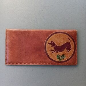 VTG‎ Hand Tooled Leather Wallet Billfold Bifold Coupon Holder Wiener Dog Crafted